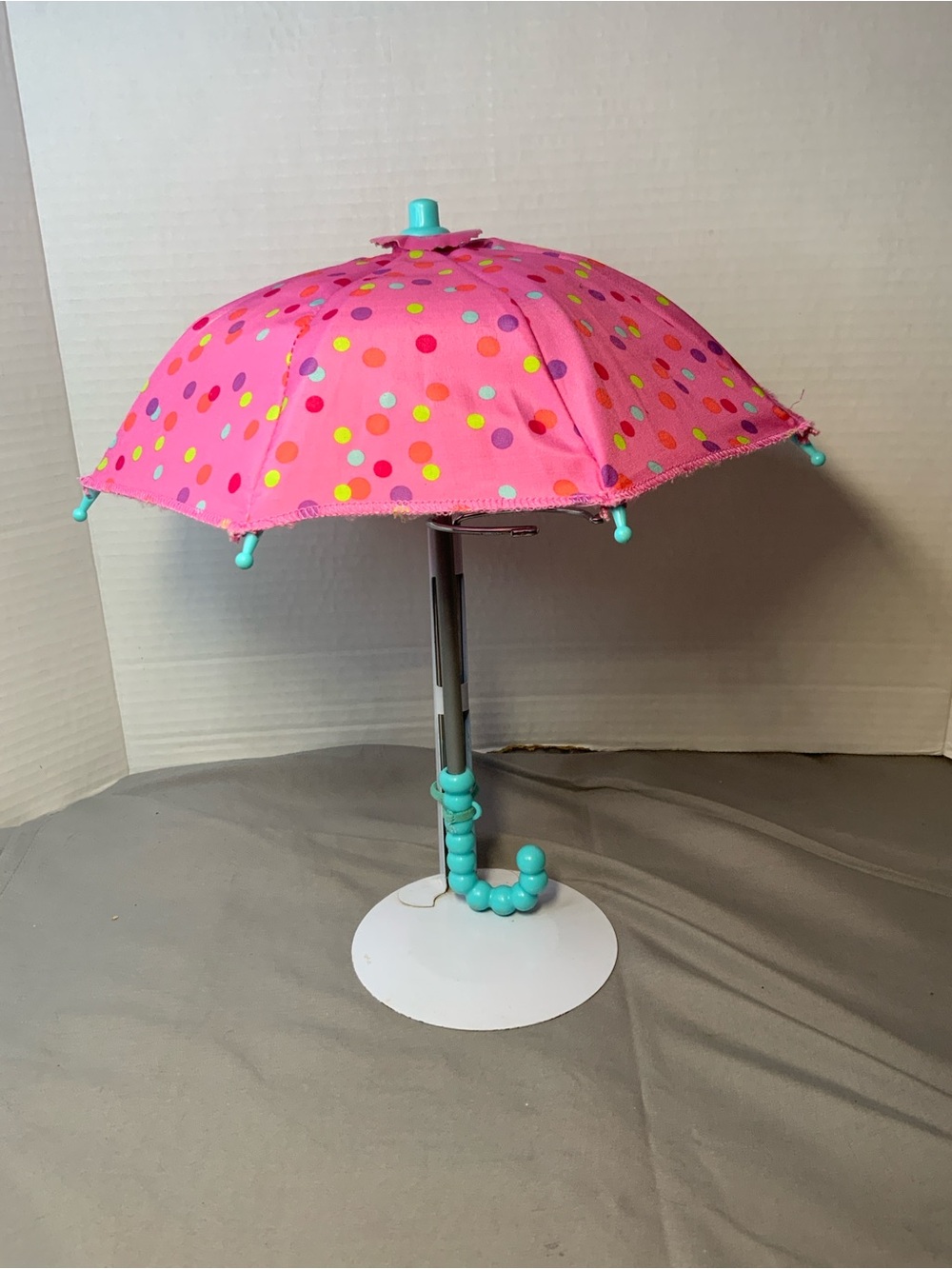 Pink Polka Dot Doll Umbrella with American Girl type doll Accessories